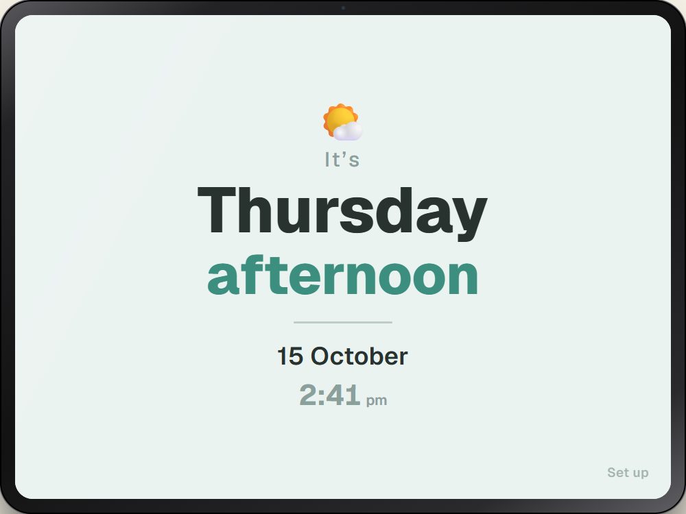 The Clarity day clock, with Set up in the corner
