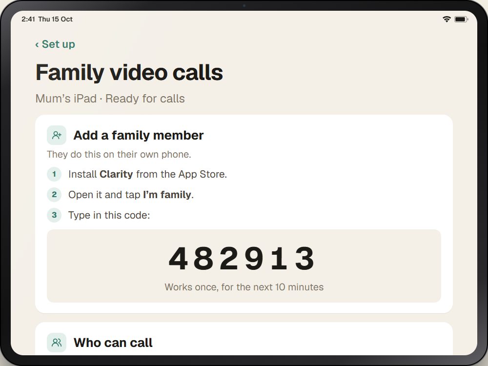 A 6-digit code on the companion